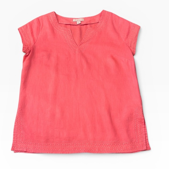 St. Tropez West 100% Linen Short Sleeve Top Pink Embroidered Size Medium - Picture 4 of 11